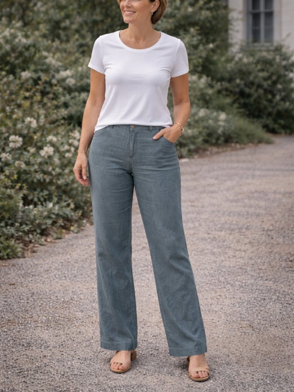 Chico’s Design Linen Pants Straight Leg Chambray Blue Green